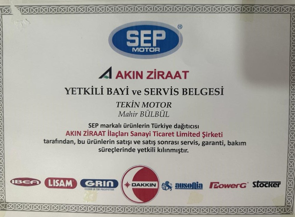 SEP YETKİLİ BAYİ VE SERVİS BELGESİ