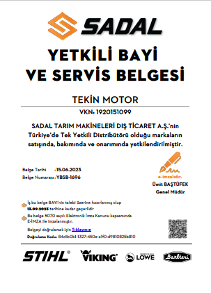 STIHL Yetkili Bayi ve Servis Belgesi